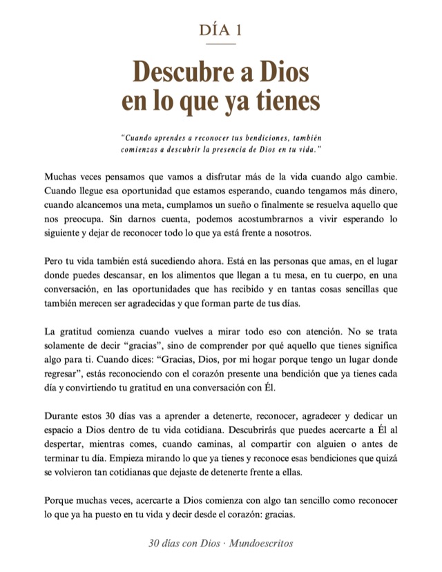 Página del Día 1: Descubre a Dios en lo que ya tienes
