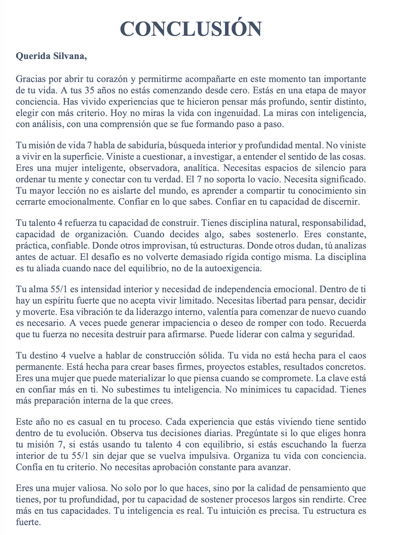 Conclusión personalizada